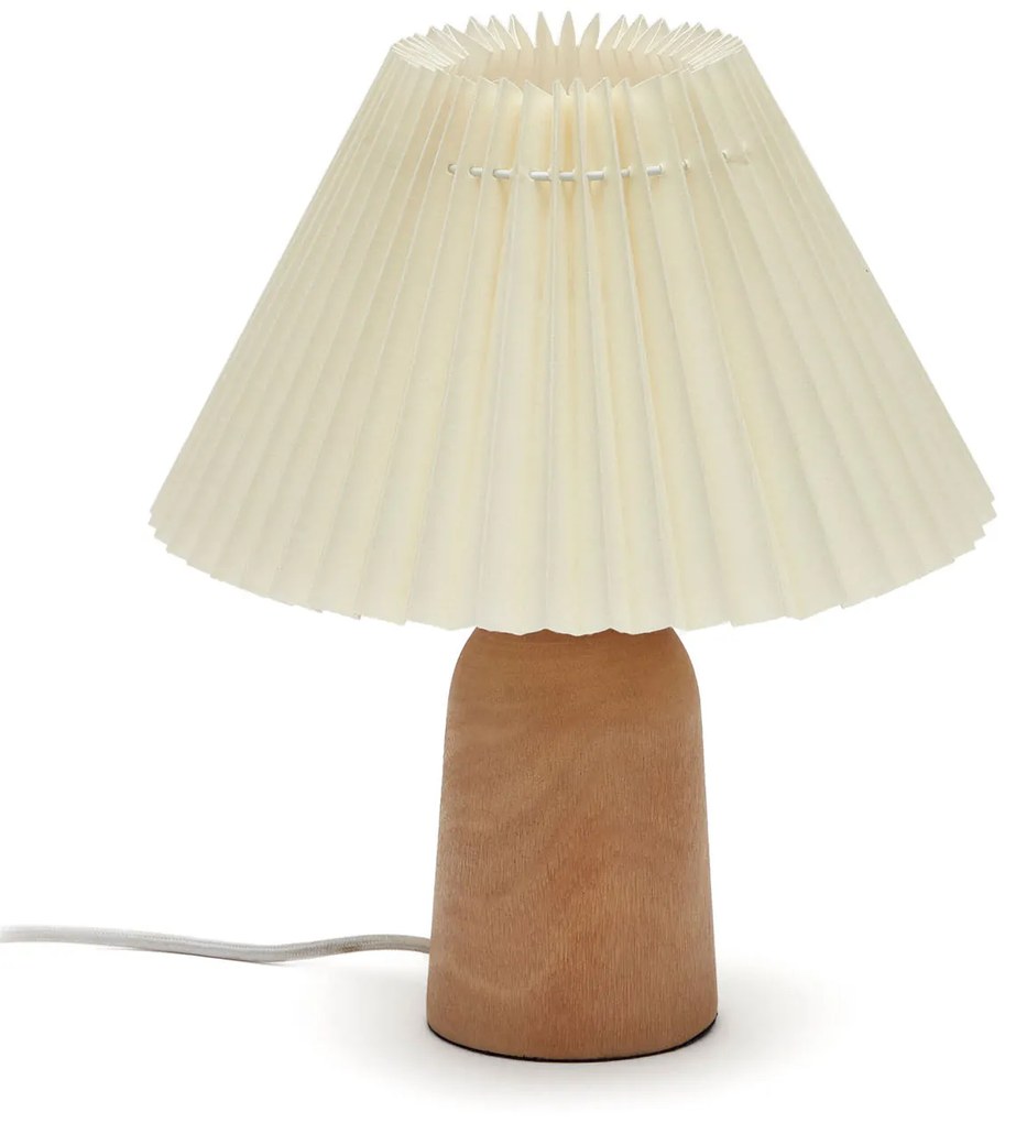 Kave Home - Lampada da tavolo Benicarlo in legno finitura naturale e beige con adattatore UK