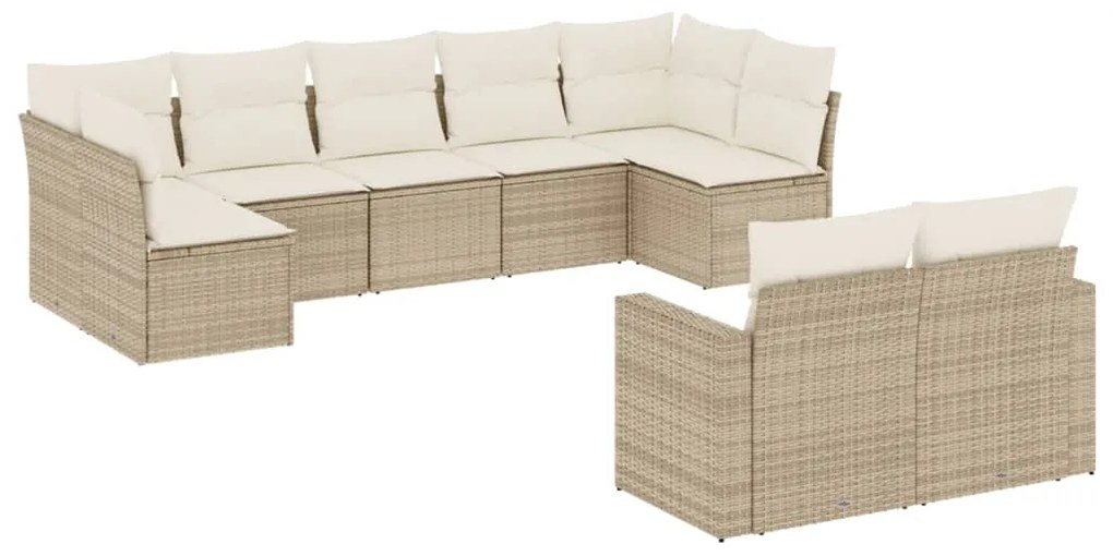 Set divano da giardino 9 pz con cuscini beige in polyrattan