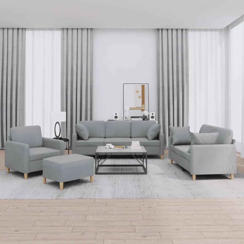 Set Divani 4 Pz Con Cuscini Grigio Chiaro İn Tessuto /