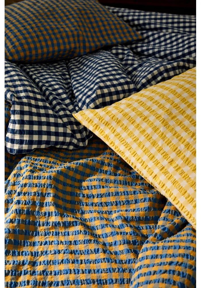 Biancheria da letto in crêpe bianca e blu scuro per letto singolo 140x200 cm Bæk&amp;Bølge - JUNA