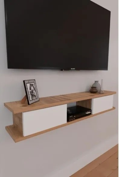Mobile TV Sospeso 120x20x18 cm 2 Ante E Vano A Giorno Delta Rovere E Bianco