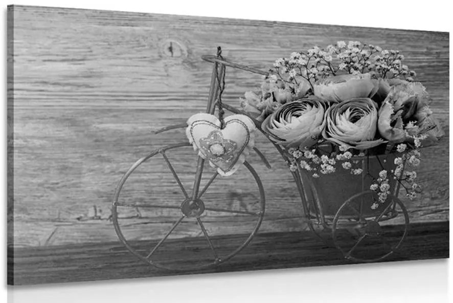 Quadro su tela – Fiori in bianco e nero in vaso vintage