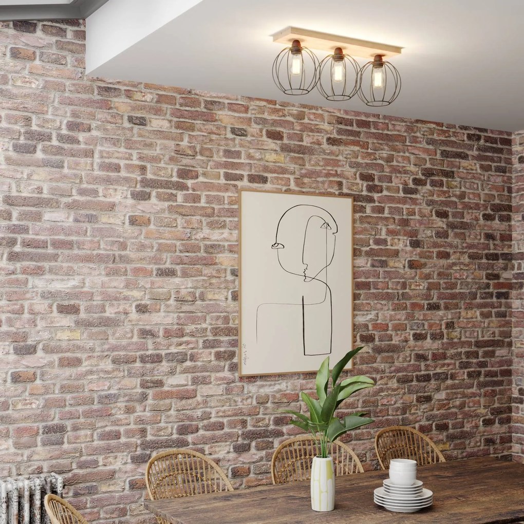 Plafoniera soffitto Dorett BRITOP, dimmerabile, Legno chiaro, Soggiorno / Sala da pranzo, Legno, Plafoniera