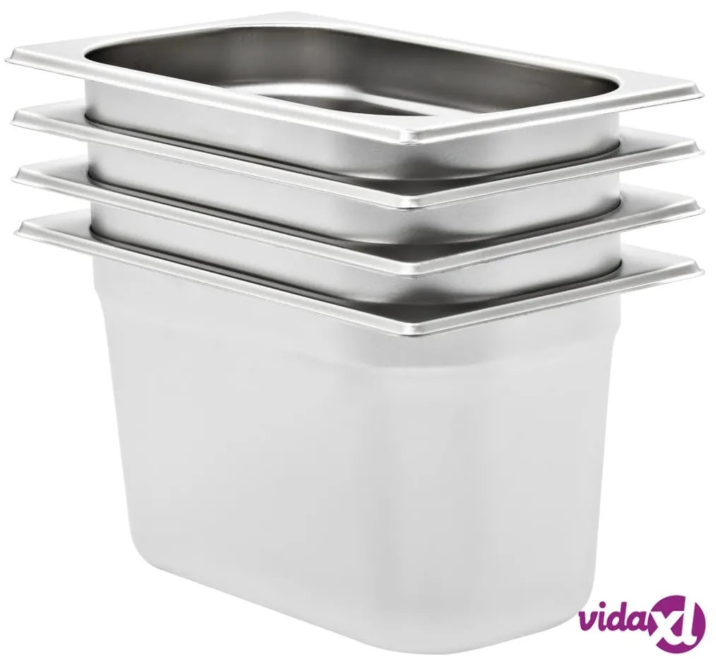 vidaXL Contenitori Gastronorm 4 pz GN 1/4 150 mm in Acciaio Inox