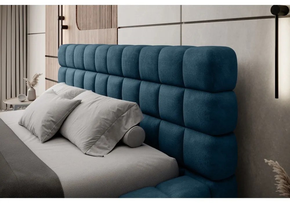 Letto matrimoniale imbottito blu con contenitore e rete inclusi 180x200 cm Dizzle – ELTAP