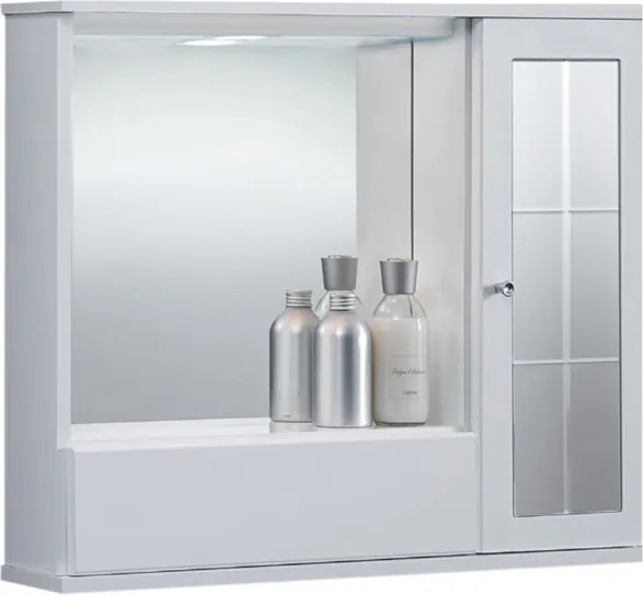 Specchiera mobile contenitore da bagno GIOVE 70 bianco lucido a 1 anta con specchio e luce LED
