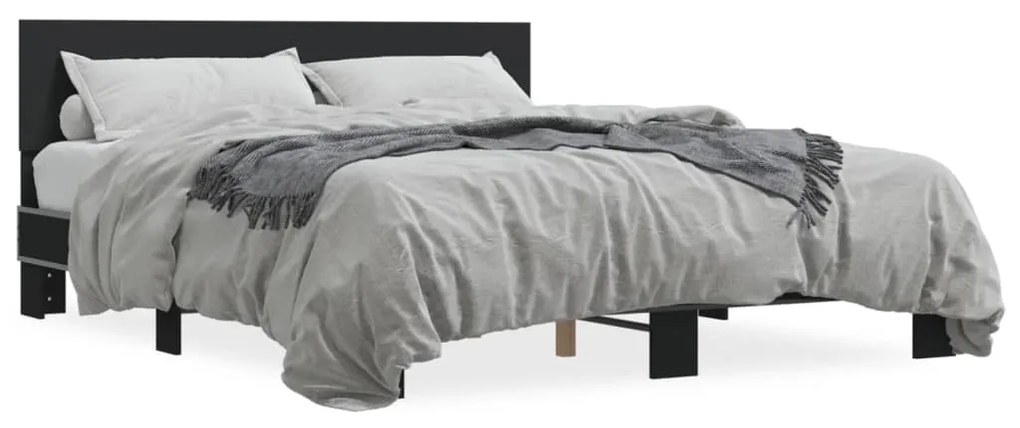 Giroletto Nero 160x200 Cm İn Legno Multistrato E Metallo /