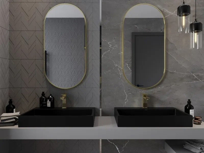 Mexen Loft specchio da bagno ovale 100 x 50 cm, cornice dorata - 9851-100-050-000-50