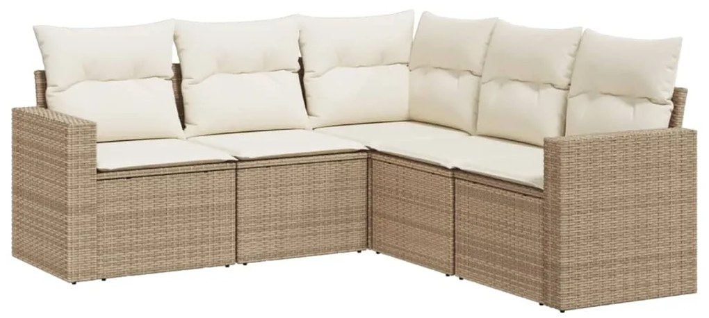 Set divano da giardino 5 pz con cuscini beige in polyrattan