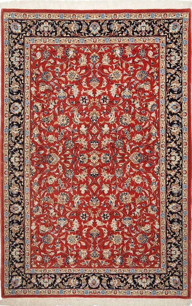 Isfahan Tappeto 100 x 150 Blu (Iran) Annodato A Mano