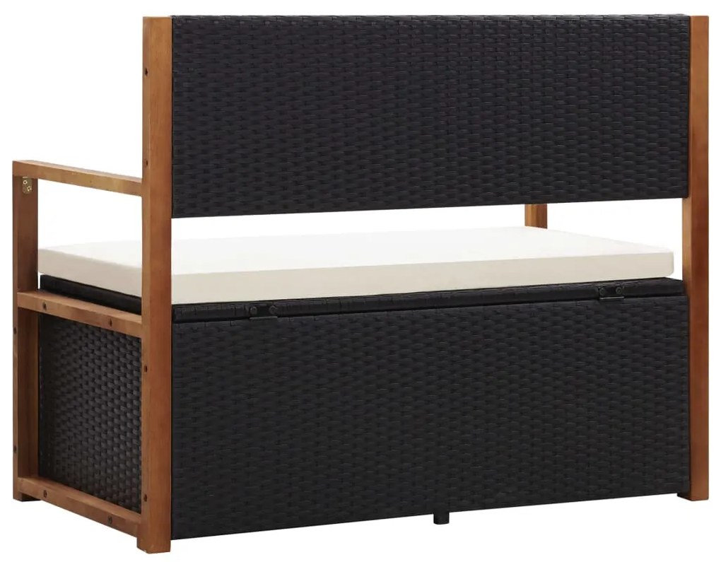 Cassapanca 115 cm in polyrattan e legno massello di acacia nero