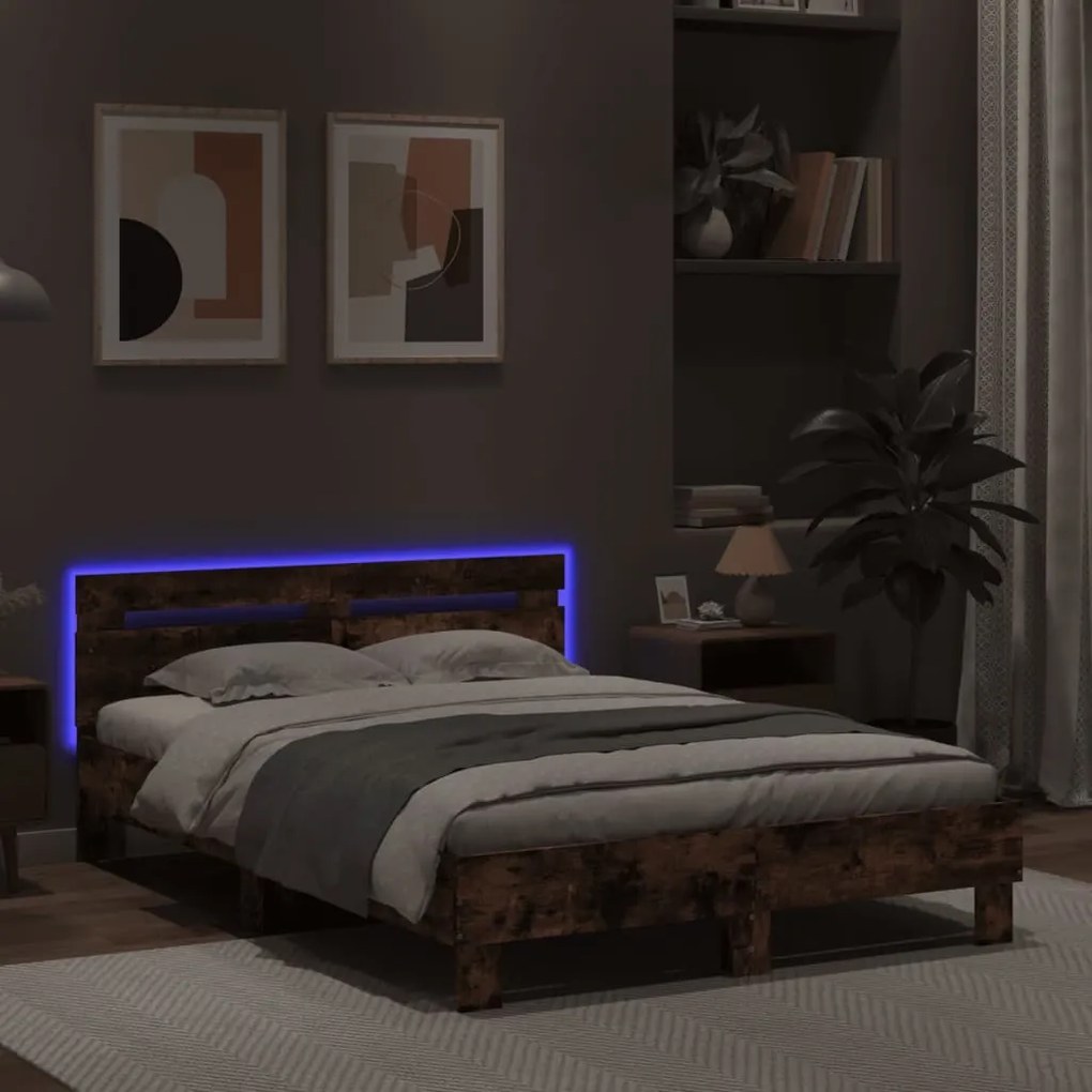 Giroletto con testiera e led rovere fumo 120x190 cm