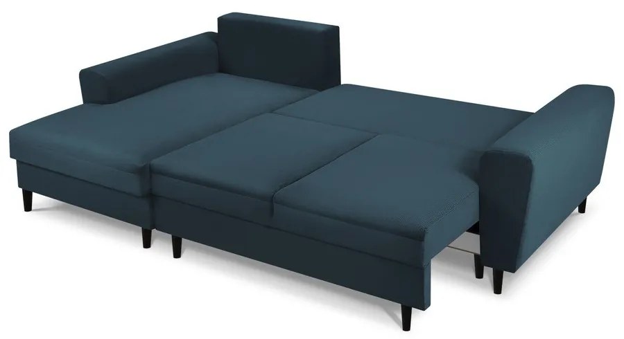 Divano angolare blu scuro allungabile e con contenitore (con penisola a sinistra/con chaise lounge) con rivestimento in velluto a coste Kyoto – Cosmopolitan Design