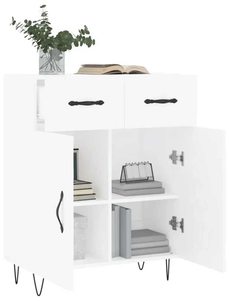 Credenza bianca 69,5x34x90 cm in legno multistrato