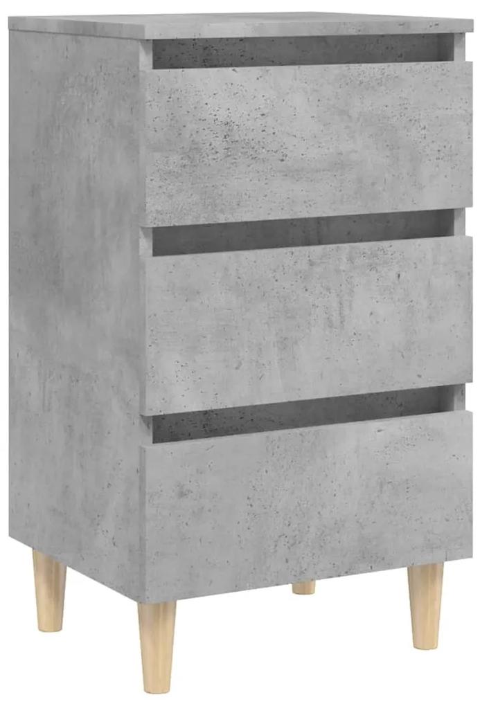 Comodino con gambe in legno massello grigio cemento 40x35x69 cm