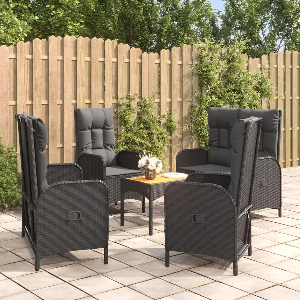 Set Da Pranzo Da Giardino 5 Pz Nero Con Cuscini İn Polyrattan /