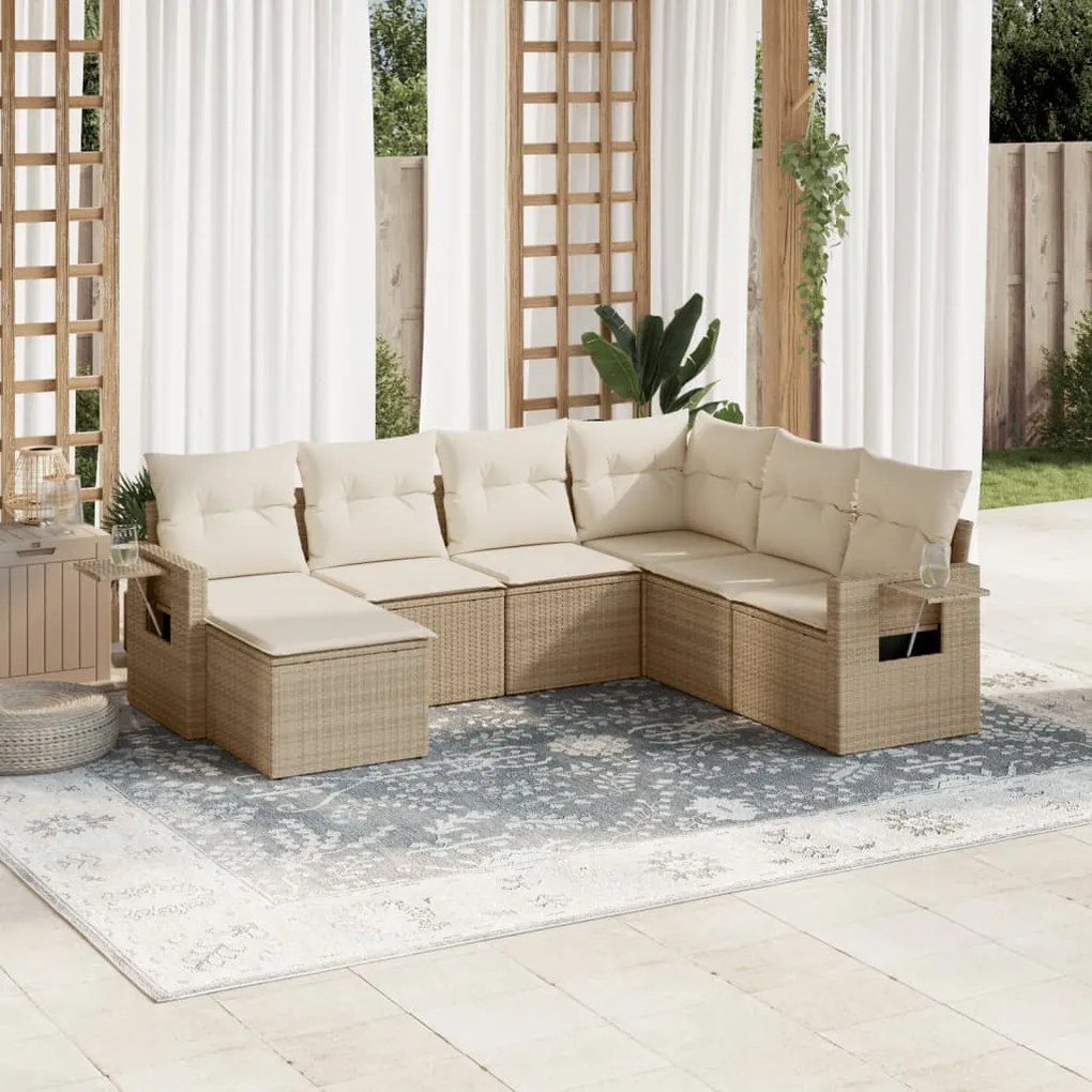 Set divani da giardino 7 pz con cuscini beige in polyrattan