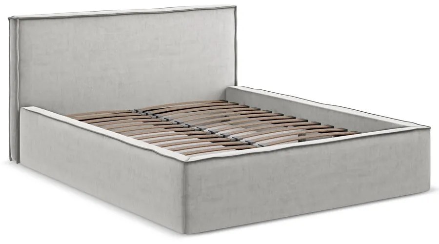 Letto matrimoniale imbottito grigio chiaro con contenitore con griglia 140x200 cm Anani - Makamii