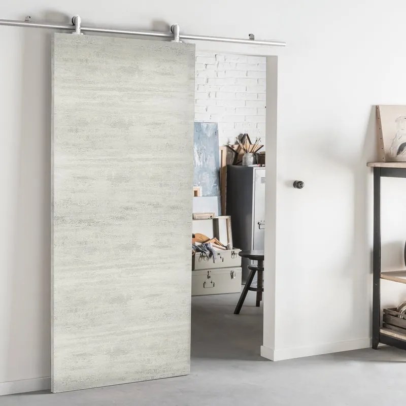 Porta scorrevole reversibile Beton in mdf grigio, L 93 x H 212 cm, con binario Ermes