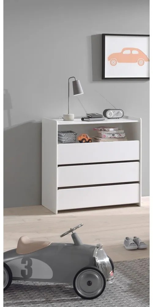 Cassettiera bassa bianca per bambini in legno di pino con fasciatoio 90x106 cm KIDDY - Vipack