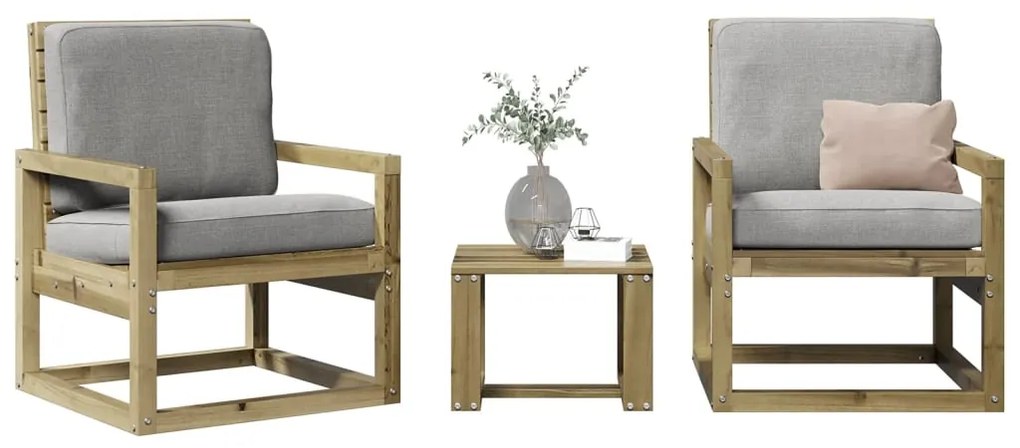Set Salotto Da Giardino 3 Pz İn Legno Impregnato Di Pino /