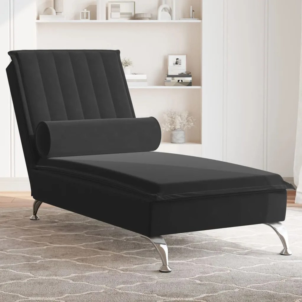 Chaise Longue Massaggi Con Cuscino A Rullo Nero İn Velluto /
