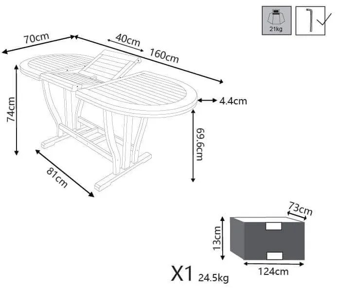 TURRIS - tavolo da giardino allungabile in legno massiccio di acacia 120/160