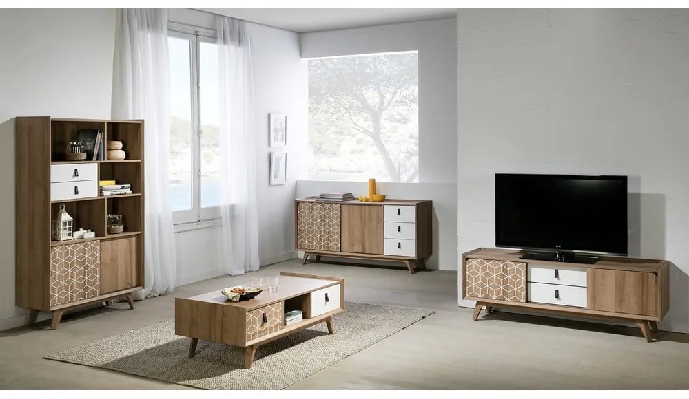 Cassettiera TV bianca e marrone Java - Marckeric