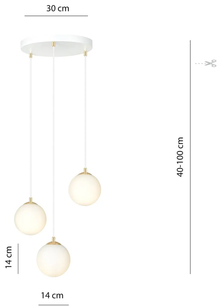 Lampadario a sospensione in Acciaio ROYAL 3 Nero/Bianco e Oro 3xE14