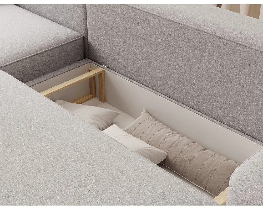 Divano angolare grigio chiaro allungabile/con contenitore (con penisola a sinistra/con chaise lounge) e rivestimento in ciniglia Aurumm – ELTAP