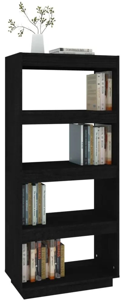 Libreria/Divisorio Nero 60x35x135 cm in Legno Massello di Pino