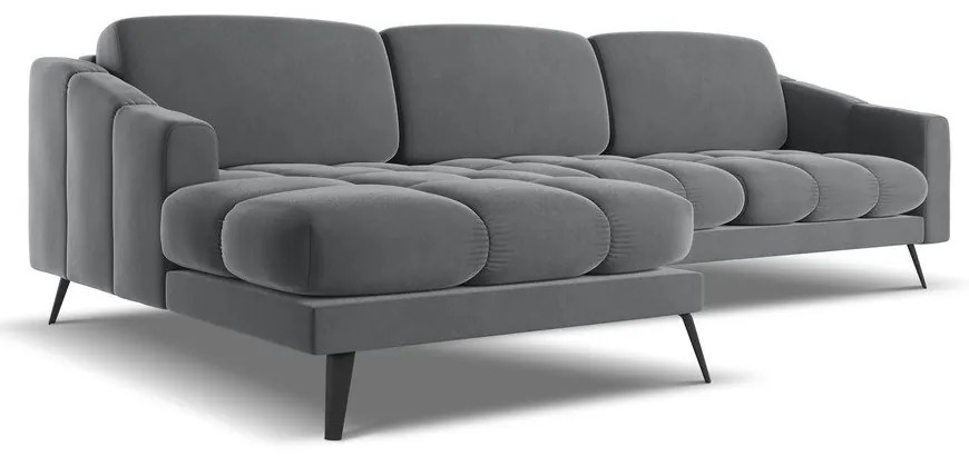 Divano angolare grigio (con penisola a sinistra) con rivestimento in velluto Nalu – Makamii