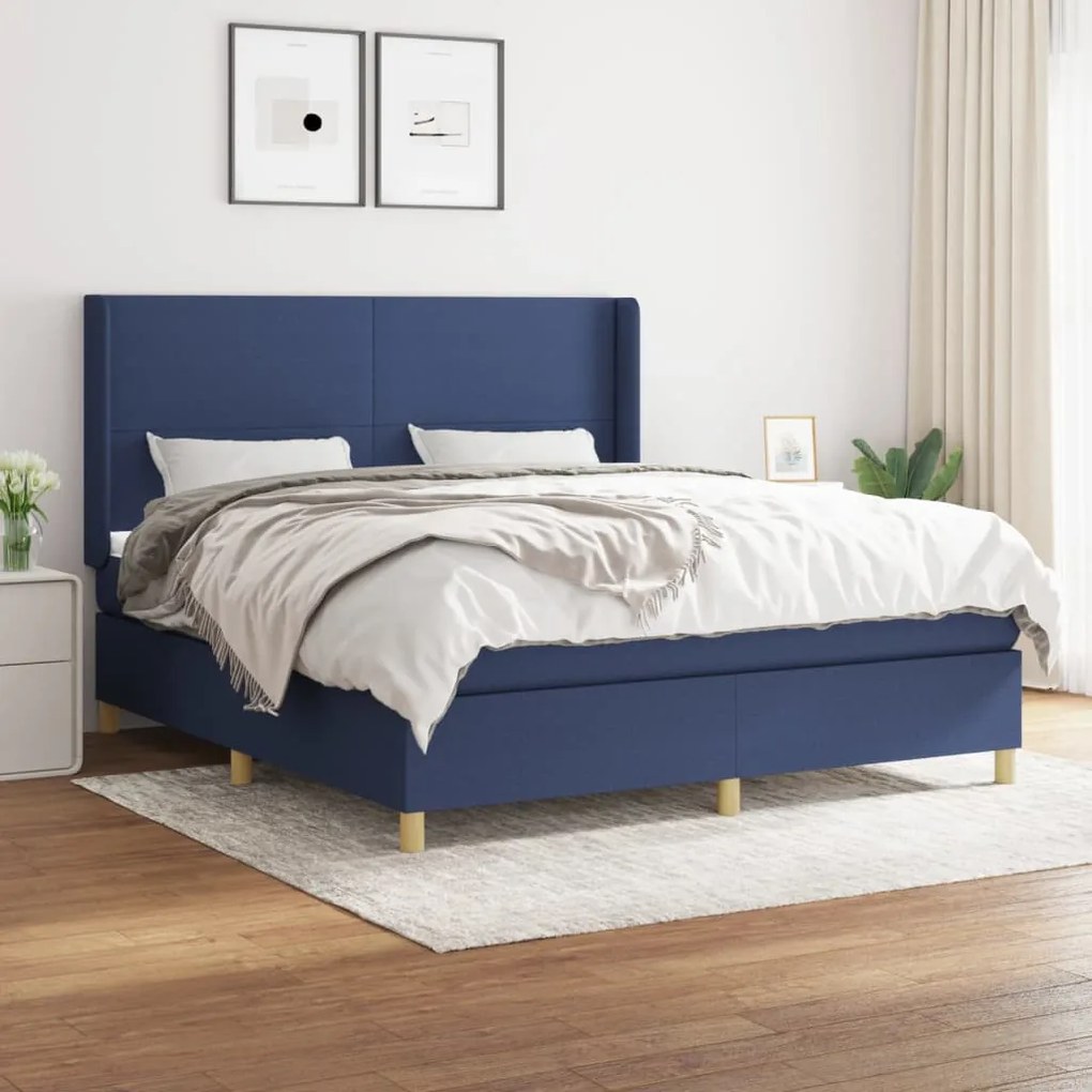 Giroletto A Molle Con Materasso Blu 160x200 Cm İn Tessuto /