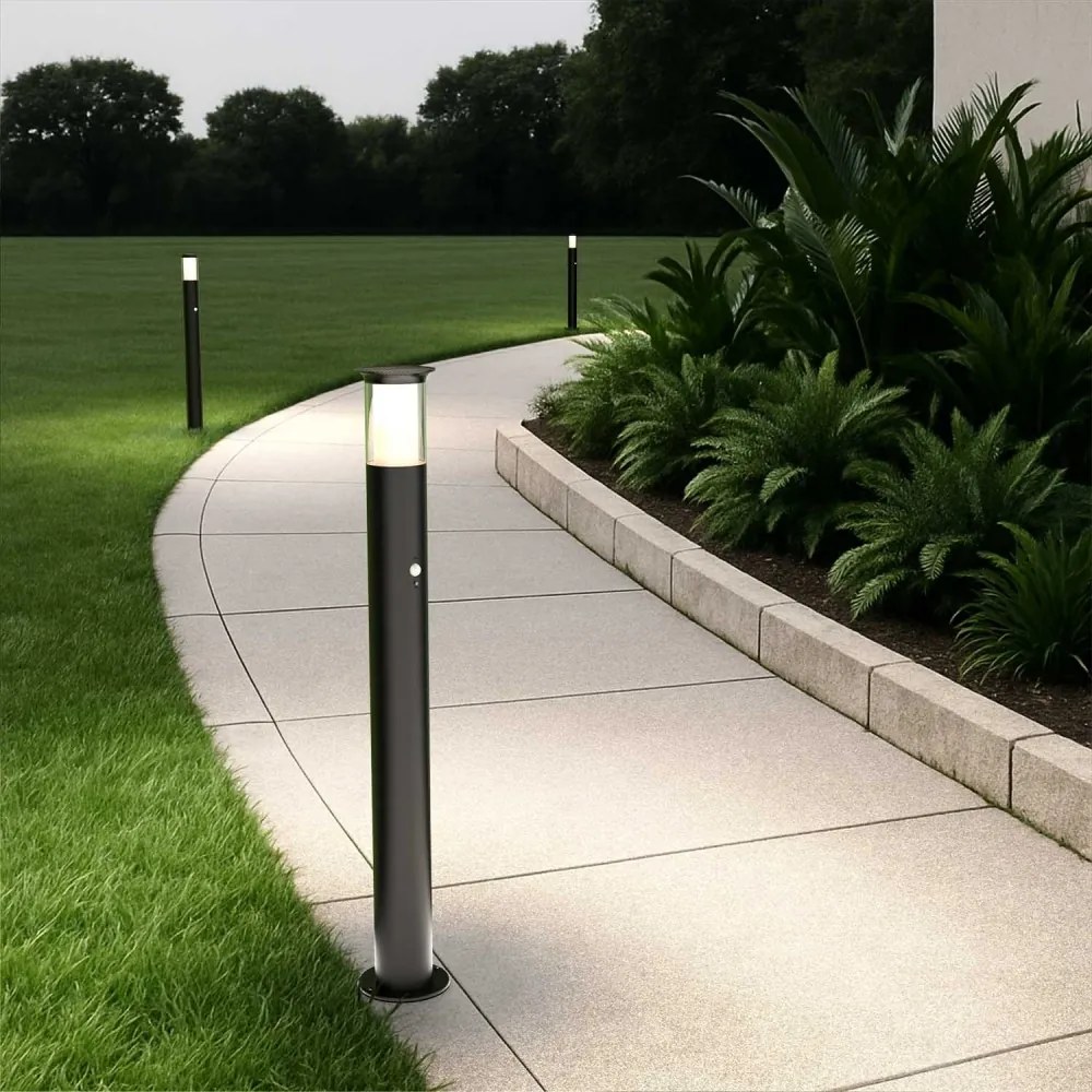 Paletto Solare 80cm in Acciaio Nero con Sensore Movimento e Picchetto Colore  Bianco Naturale 4.000K