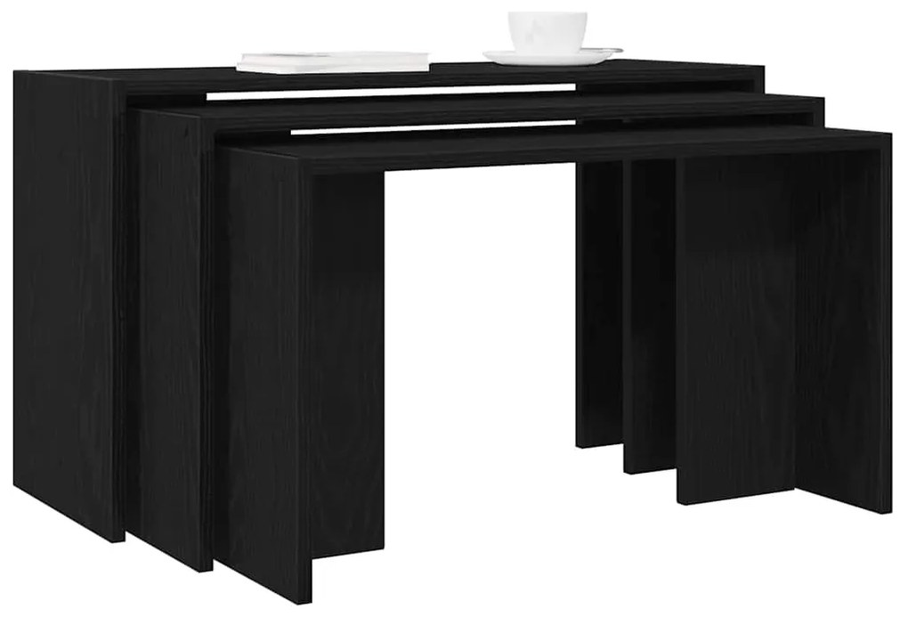 Tavolini Impilabili 3 Pz Neri İn Legno Multistrato /