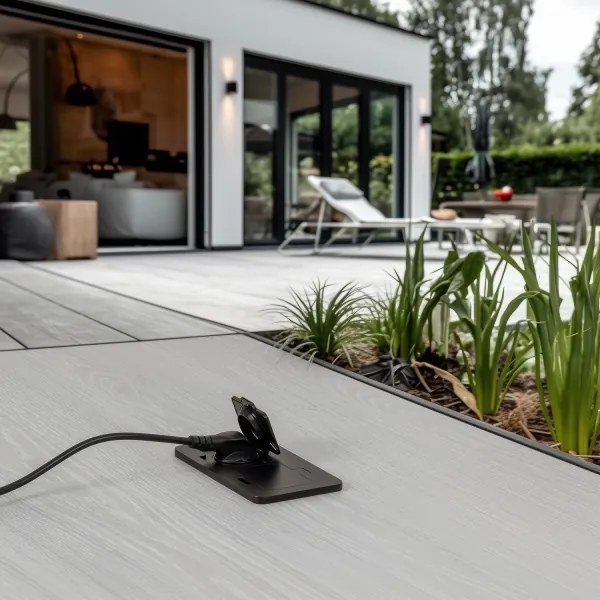 Solight 5B323B - Presa doppia da incasso a pavimento per esterno IP55 nero rettangolare