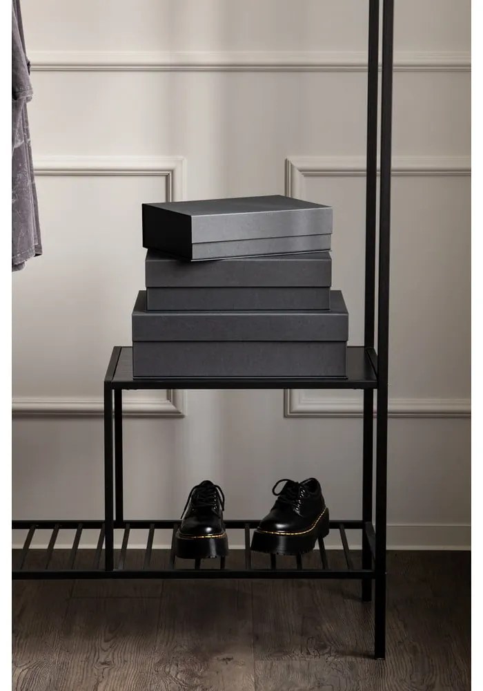 Scatole in set con coperchio/decorative grigio scuro in cartone 3 pz 42,5x29,5x13 cm Kian Paper Laminate – Bigso