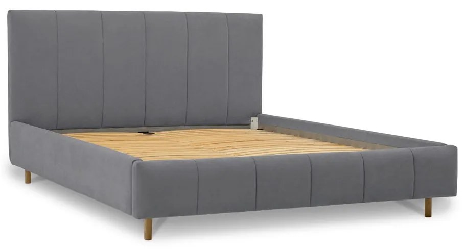 Letto matrimoniale imbottito grigio con doghe in legno 160x200 cm Zee - Scandic