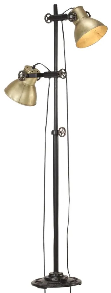 Lampada Da Pavimento Con 2 Paralumi Ottone E27 İn Ghisa /