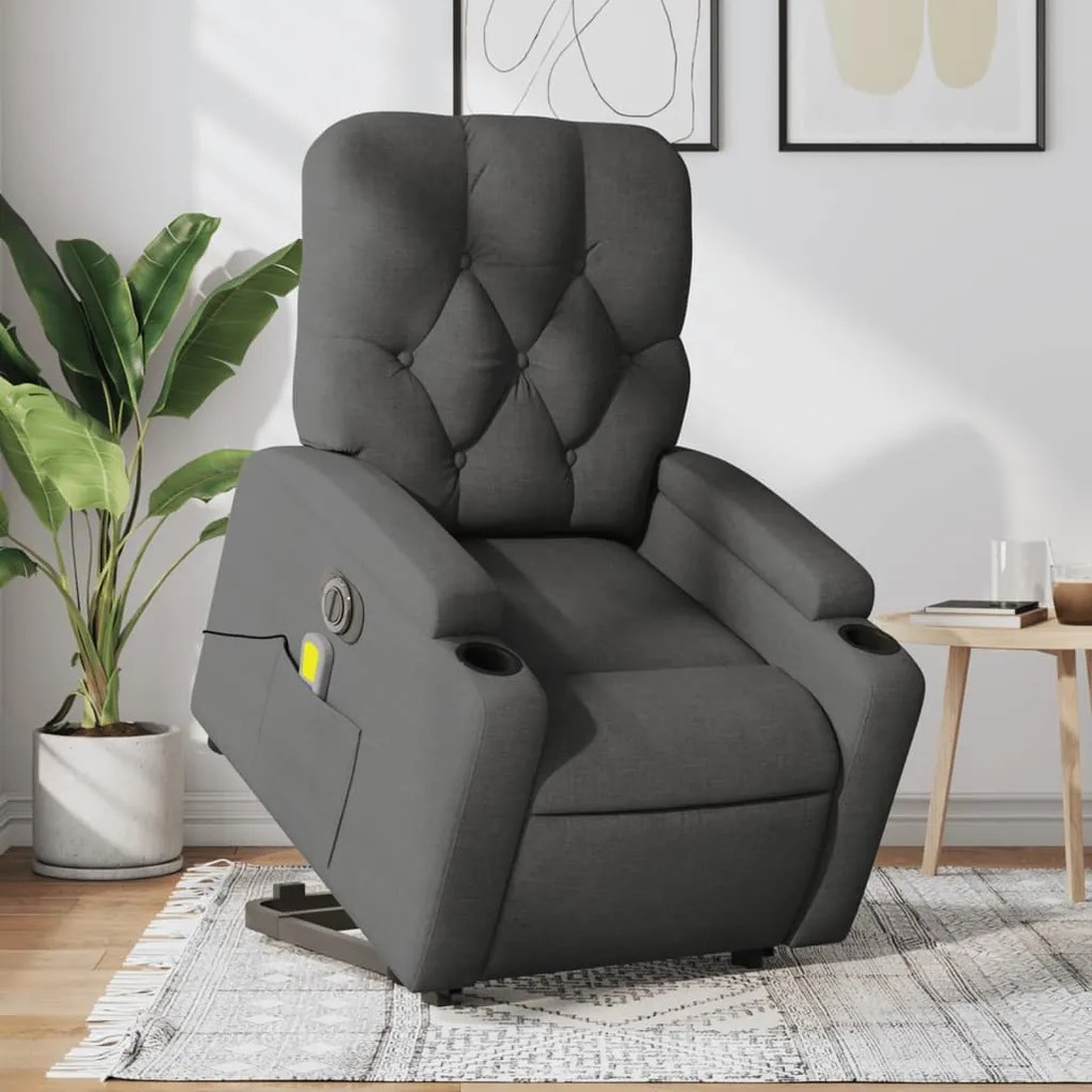 Poltrona Alzapersona Massaggi Elettrica Grigio Scuro Tessuto /