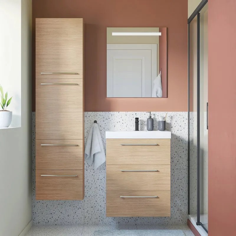 Mobile sottolavabo e lavabo Remix rovere naturale L 60 x H 73 x P 46 cm 1 vasca 3 cassetti