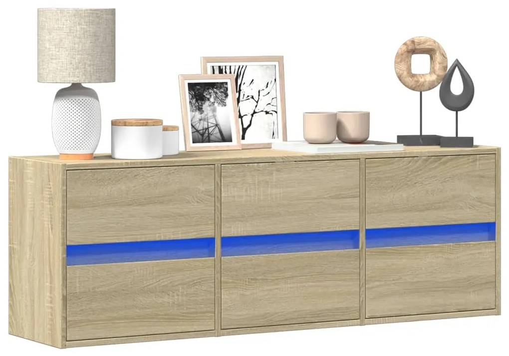 Mobile Tv A Parete Con Luci Led Rovere Sonoma 130x31x45 Cm /