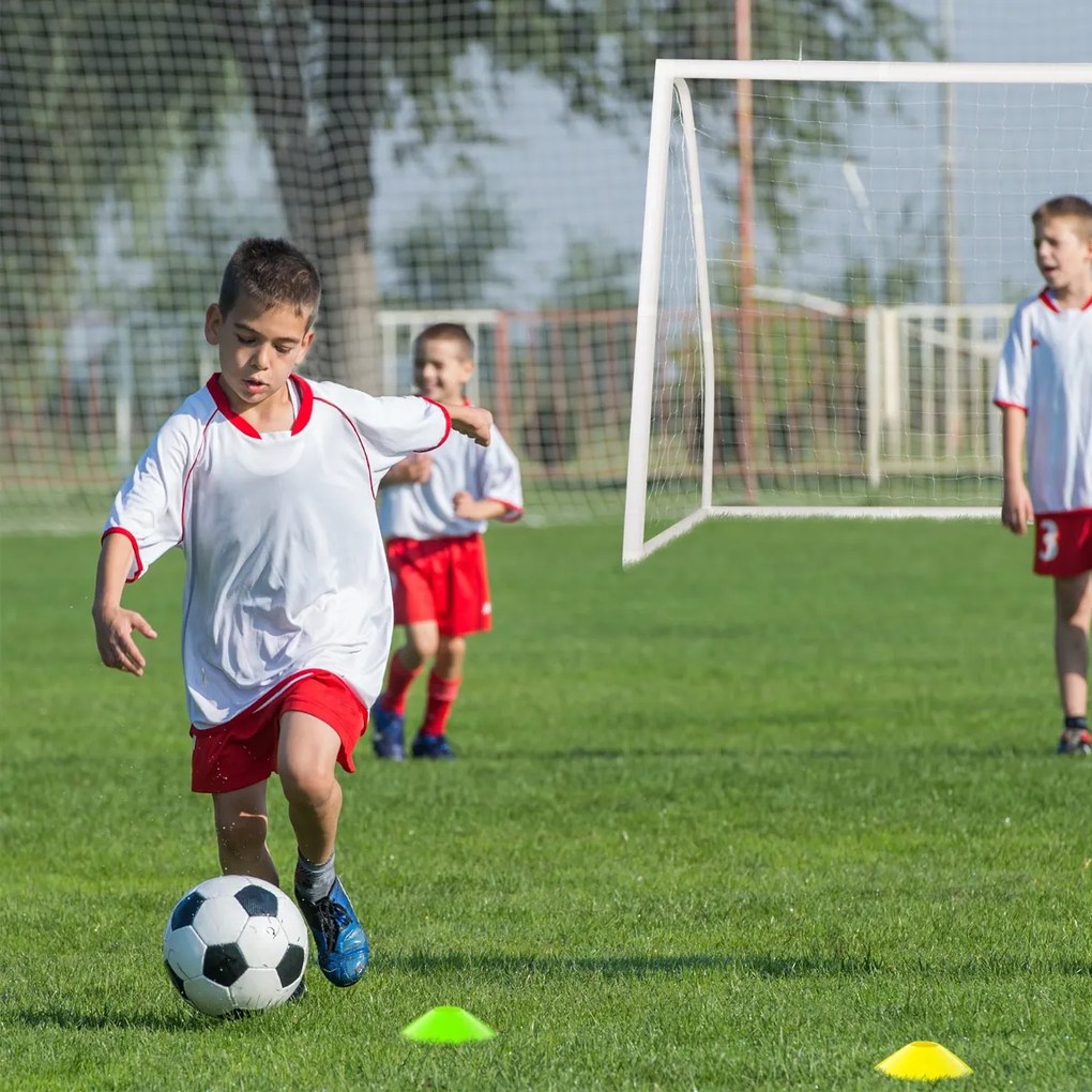 Costway Obiettivo per calcio 245x182cm con pali di fissaggio coni da calcio, Rete da calcio e telaio in UPVC per allenamenti