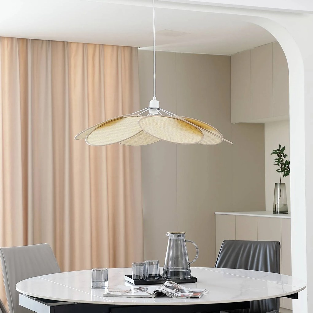 Lampada a sospensione Lindby Astraia, naturale/bianco, rattan, Ø 80 cm