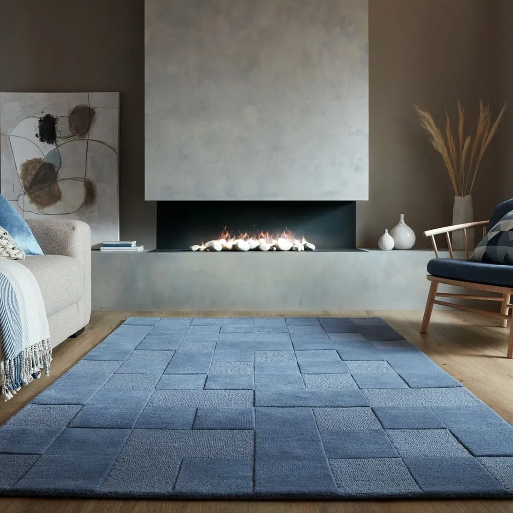 Tappeto in lana blu scuro tessuto a mano 200x290 cm Checkerboard - Flair Rugs