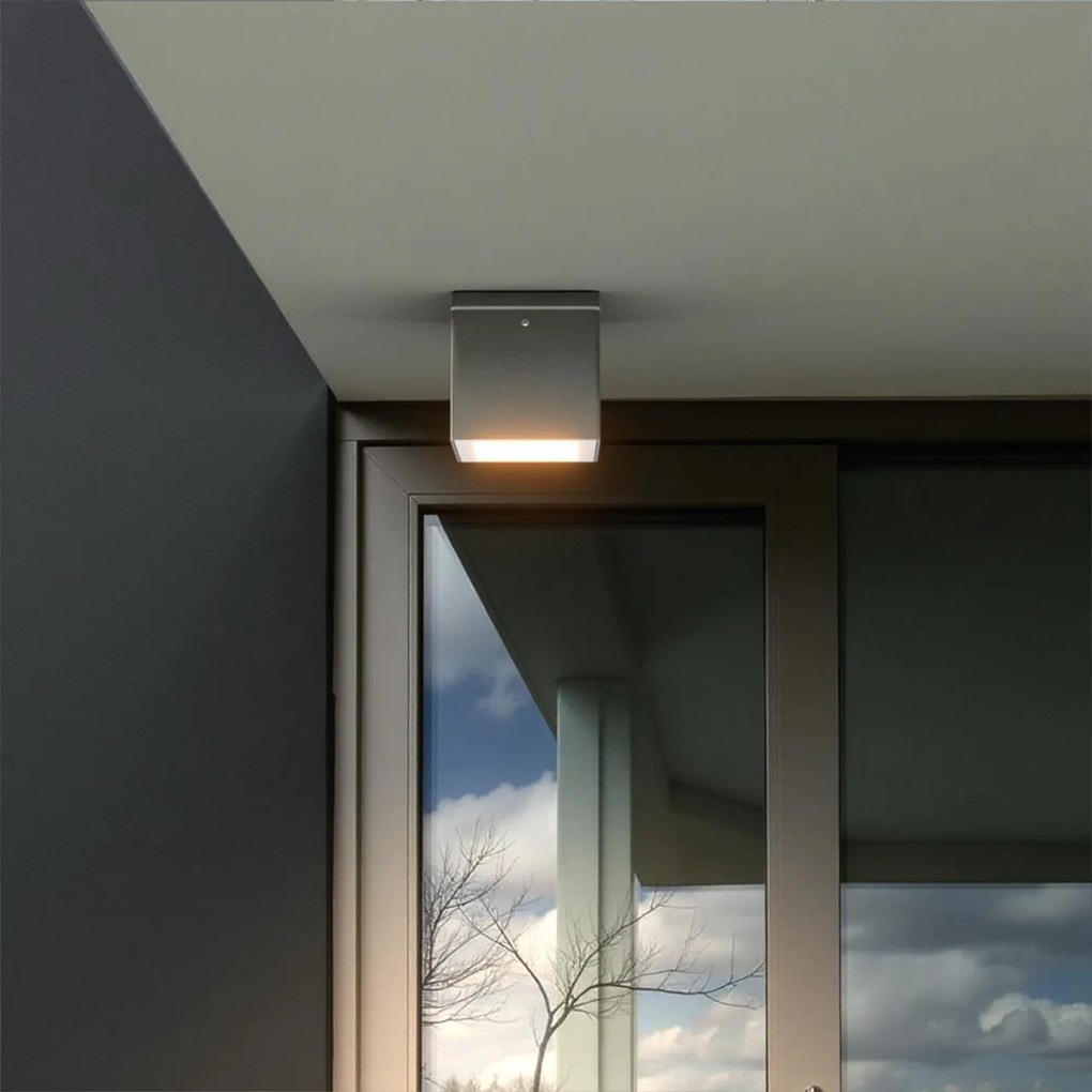 Applique da soffitto Quadrata GU10 IP54 in Alluminio e Vetro - Inox
