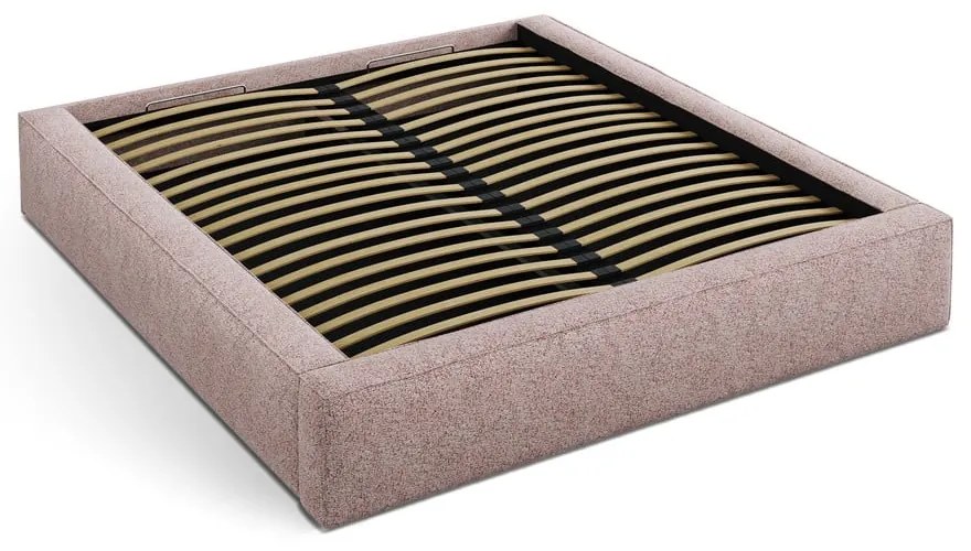 Letto matrimoniale imbottito rosa chiaro con contenitore con rete inclusa 180x200 cm Simon Olivia – Micadoni