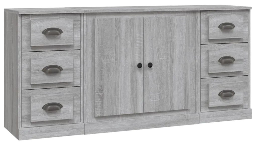 Credenze 3 pz Grigio Sonoma in Legno Multistrato