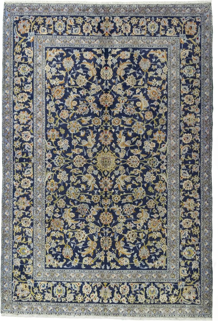 Kashan Tappeto 310x210 Blu (Iran) Annodato A Mano