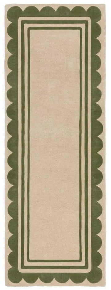 Passatoia in lana tessuta a mano di colore verde-naturale 80x230 cm Lois Scallop - Flair Rugs